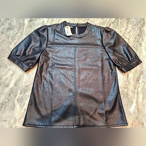 NWT Steve Madden Women’s Small Miller Top Black Faux Leather Puff Sleeve